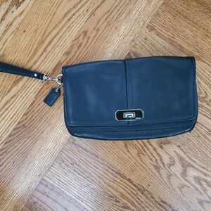 Coach Wristlet/Clutch with Silver Hardware Black Leather
